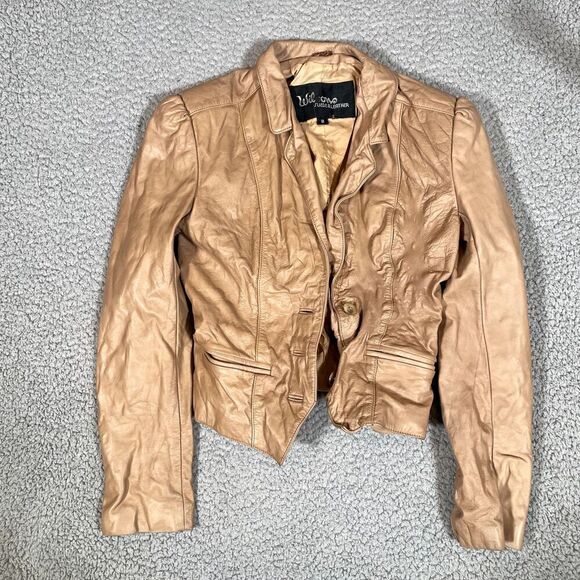 Vintage Wilsons Leather Biker Jacket Women's Tan  beige Button Small - Picture 1 of 7